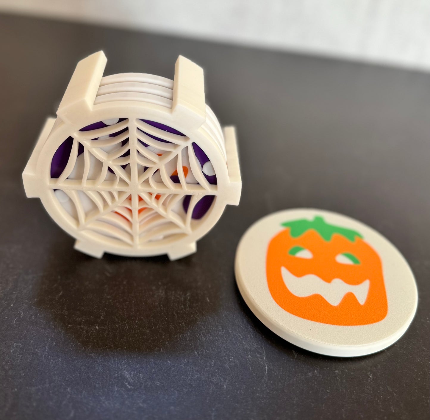 Cozy Cookie Coasters Set with spiderweb holder - 4 Coasters