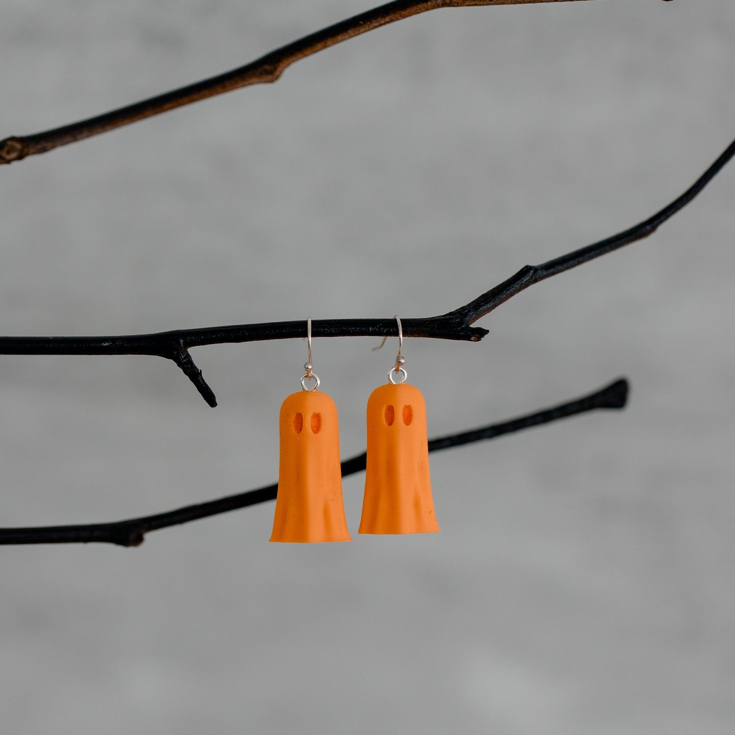 Ghost Halloween Earrings - Matte Pastel Orange/Silver