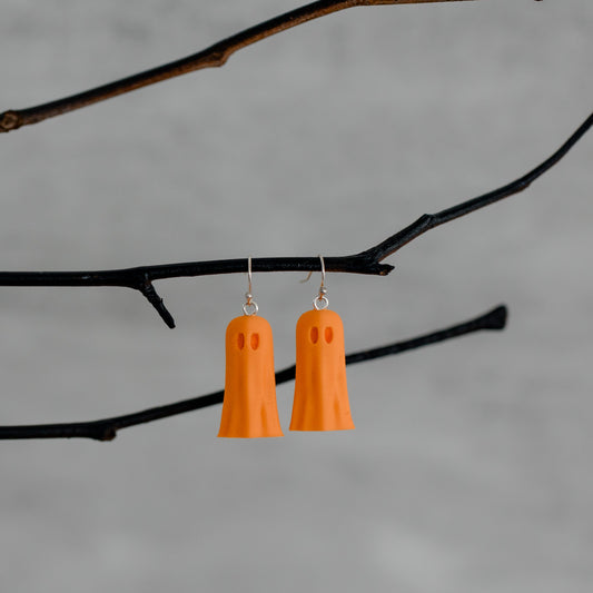 Ghost Halloween Earrings - Matte Pastel Orange/Silver