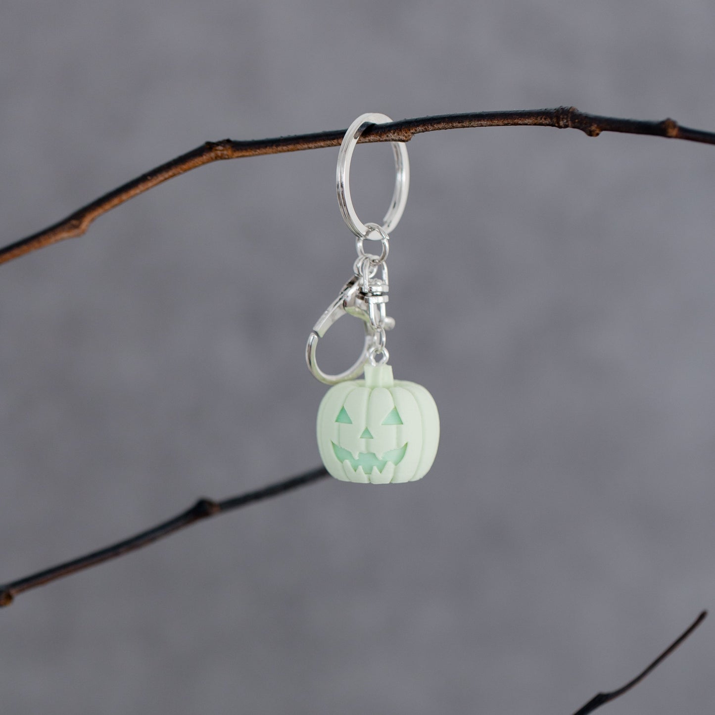 Pumpkin Charm/Keychain - Matte Mint Green & Silver