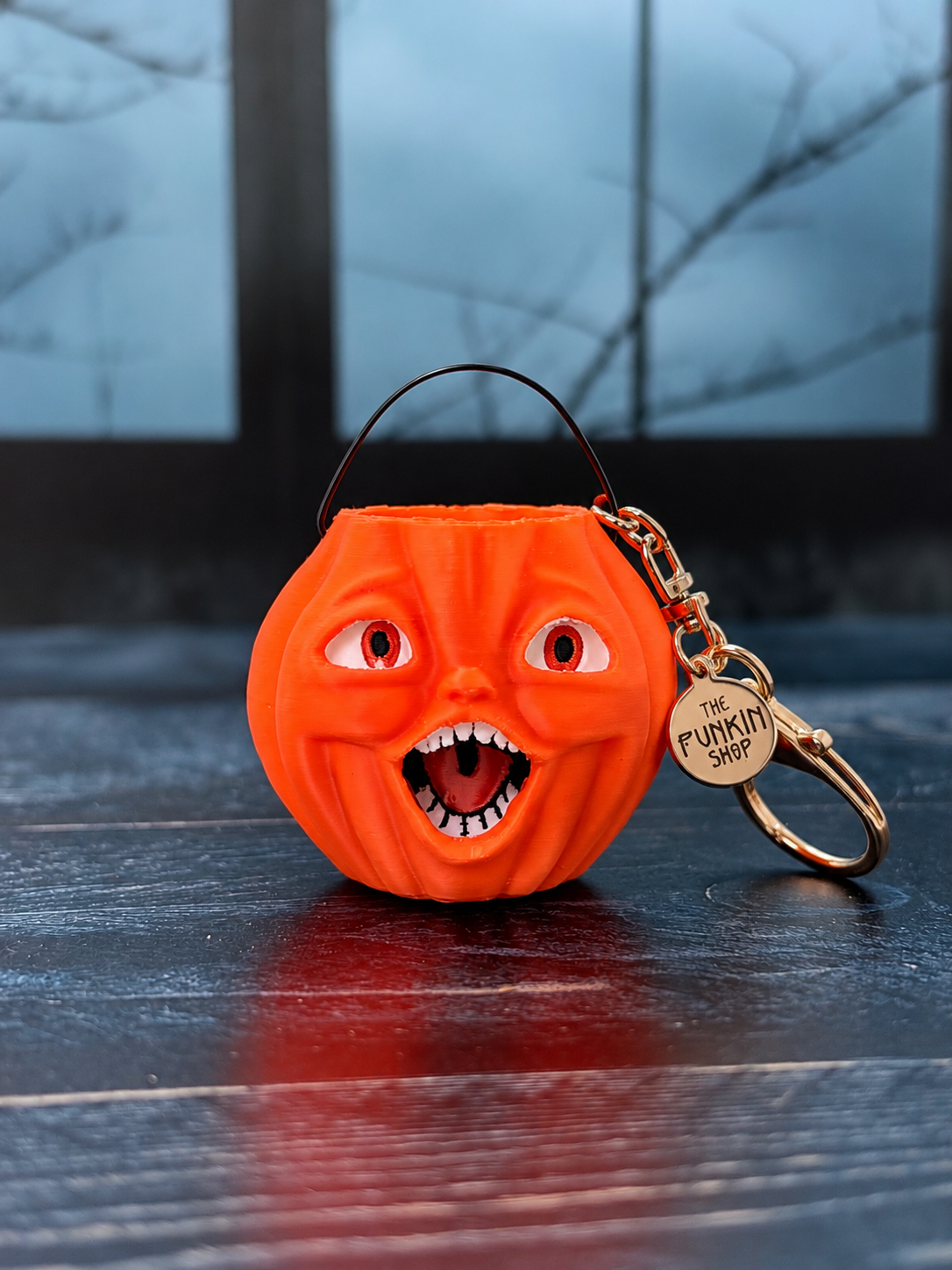 Vintage Inspired Grinning Jack-O'-Lantern Pumpkin Bucket Keychain