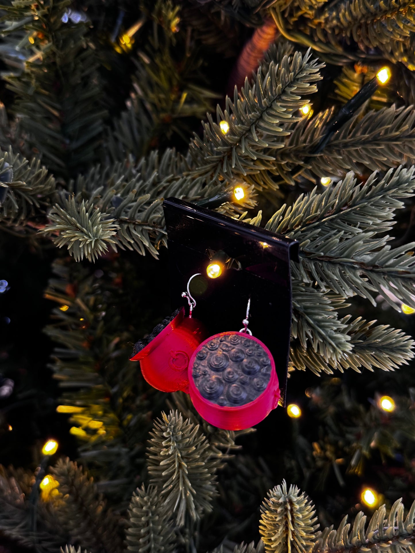 Cauldron Bubble Earrings - Black Bubbles/Red Base