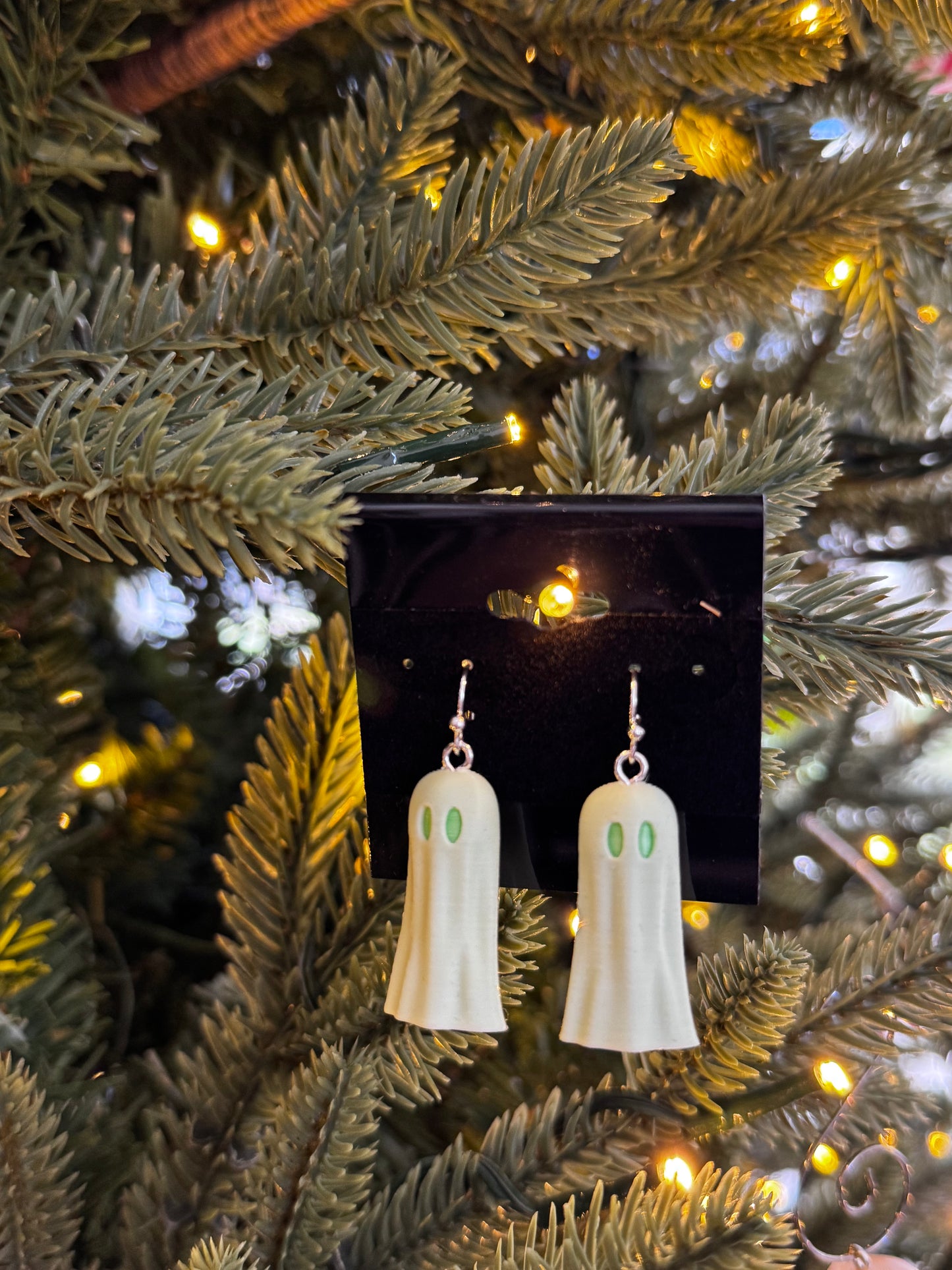Ghost Halloween Earrings - Matte Pastel Green/Silver