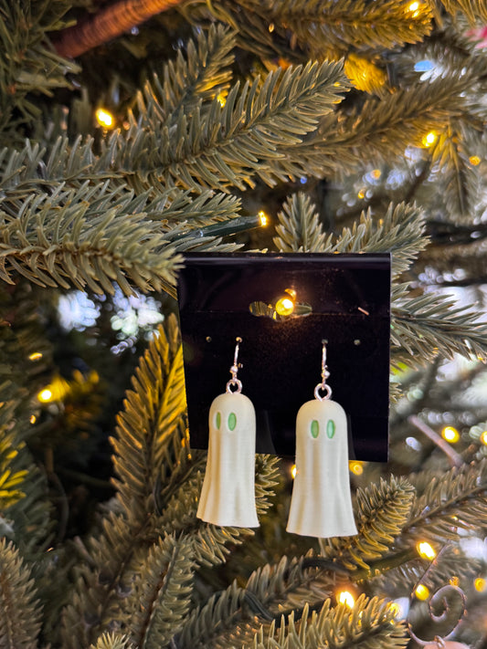 Ghost Halloween Earrings - Matte Pastel Green/Silver