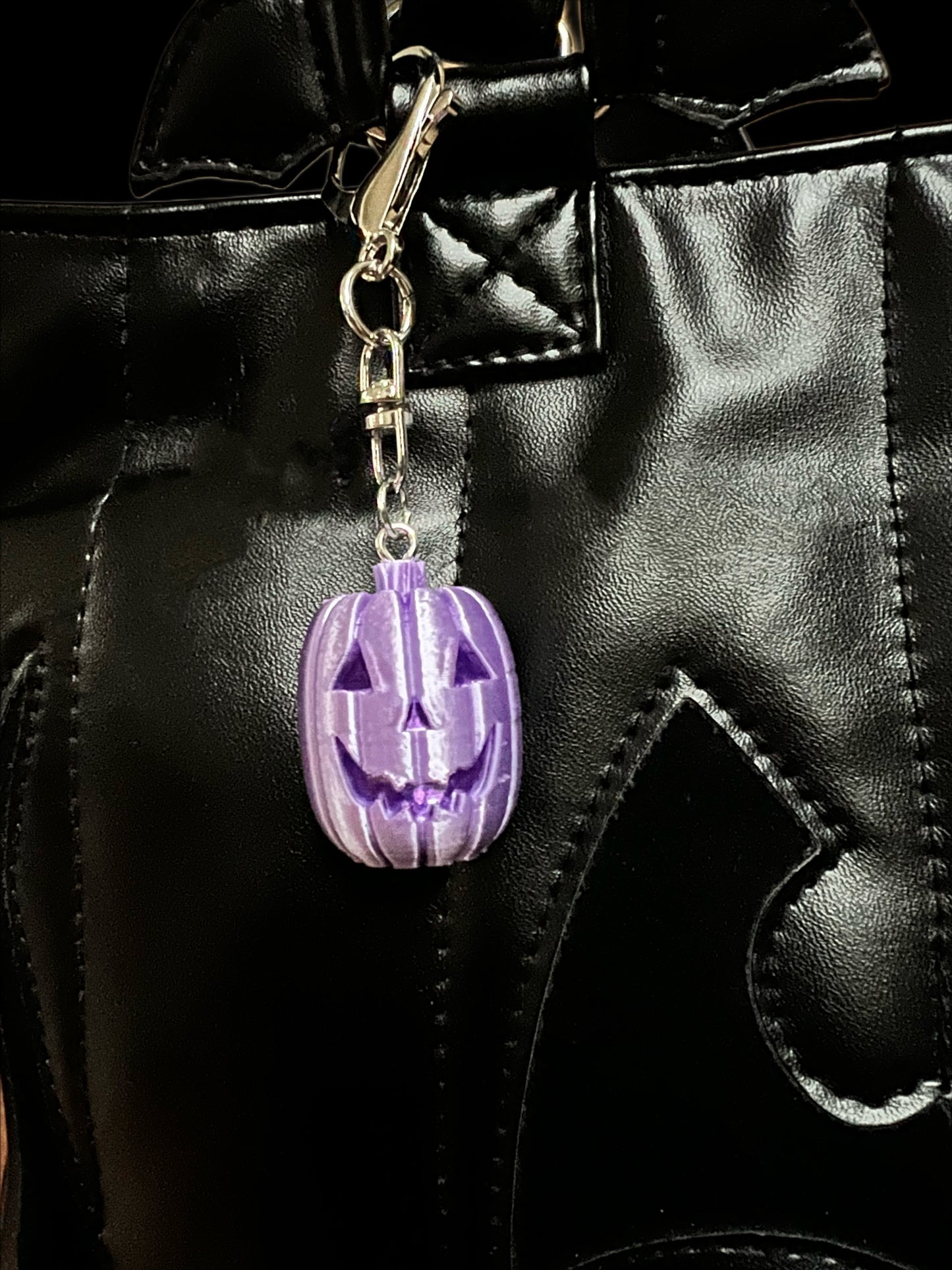 Pumpkin Purse Charm/Keychain - Purple & Silver