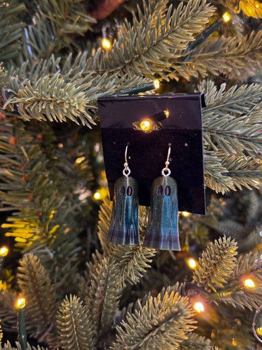 Haunted Holiday Ghost Earrings - Ombre Forest Green