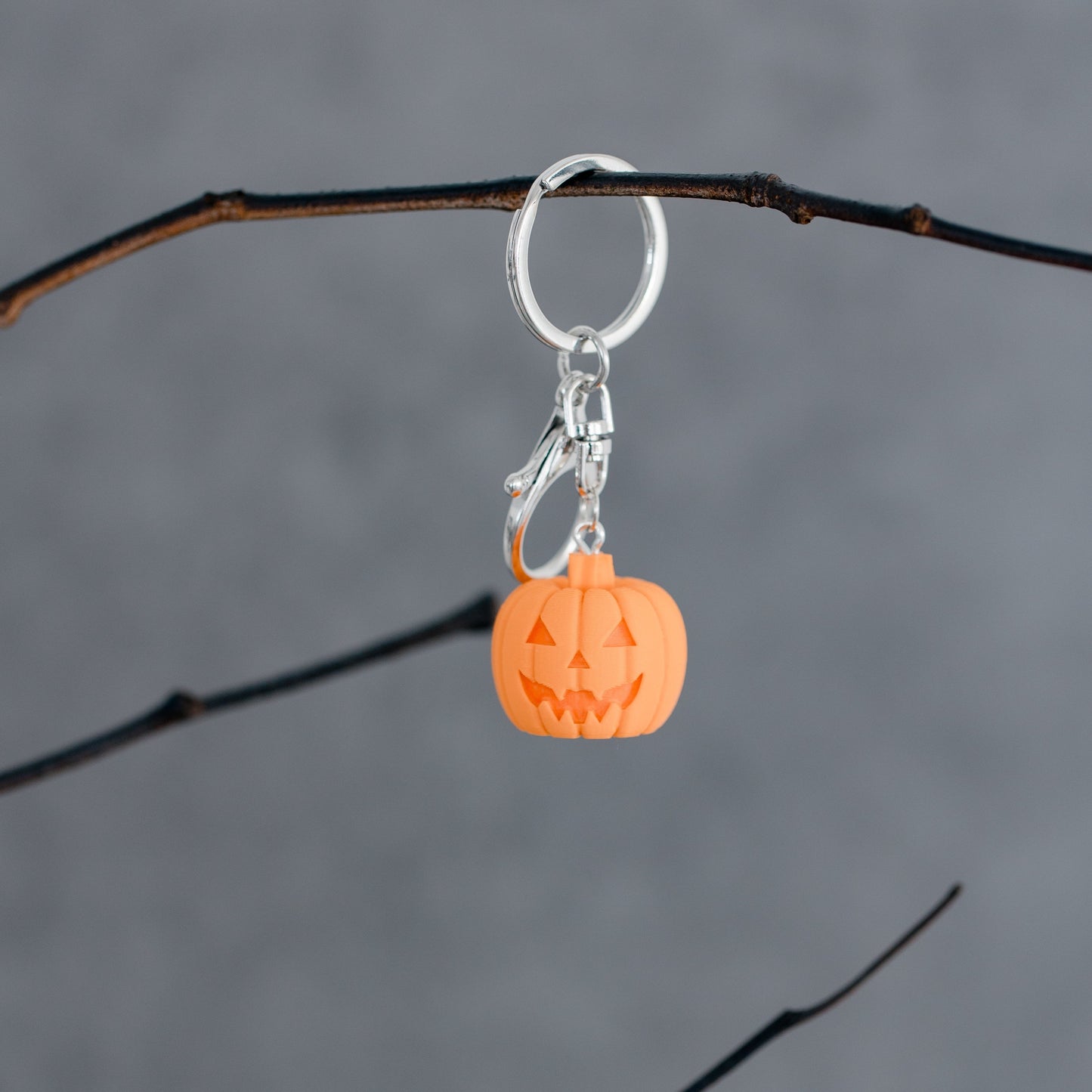 Pumpkin Charm/Keychain - Matte Orange & Silver