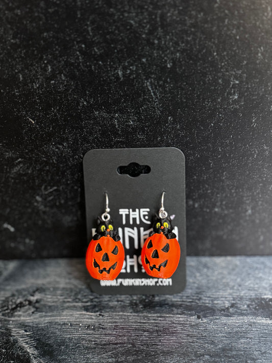 Vintage Black Cat Jack-O’-Lantern Earrings 🎃🐈‍⬛