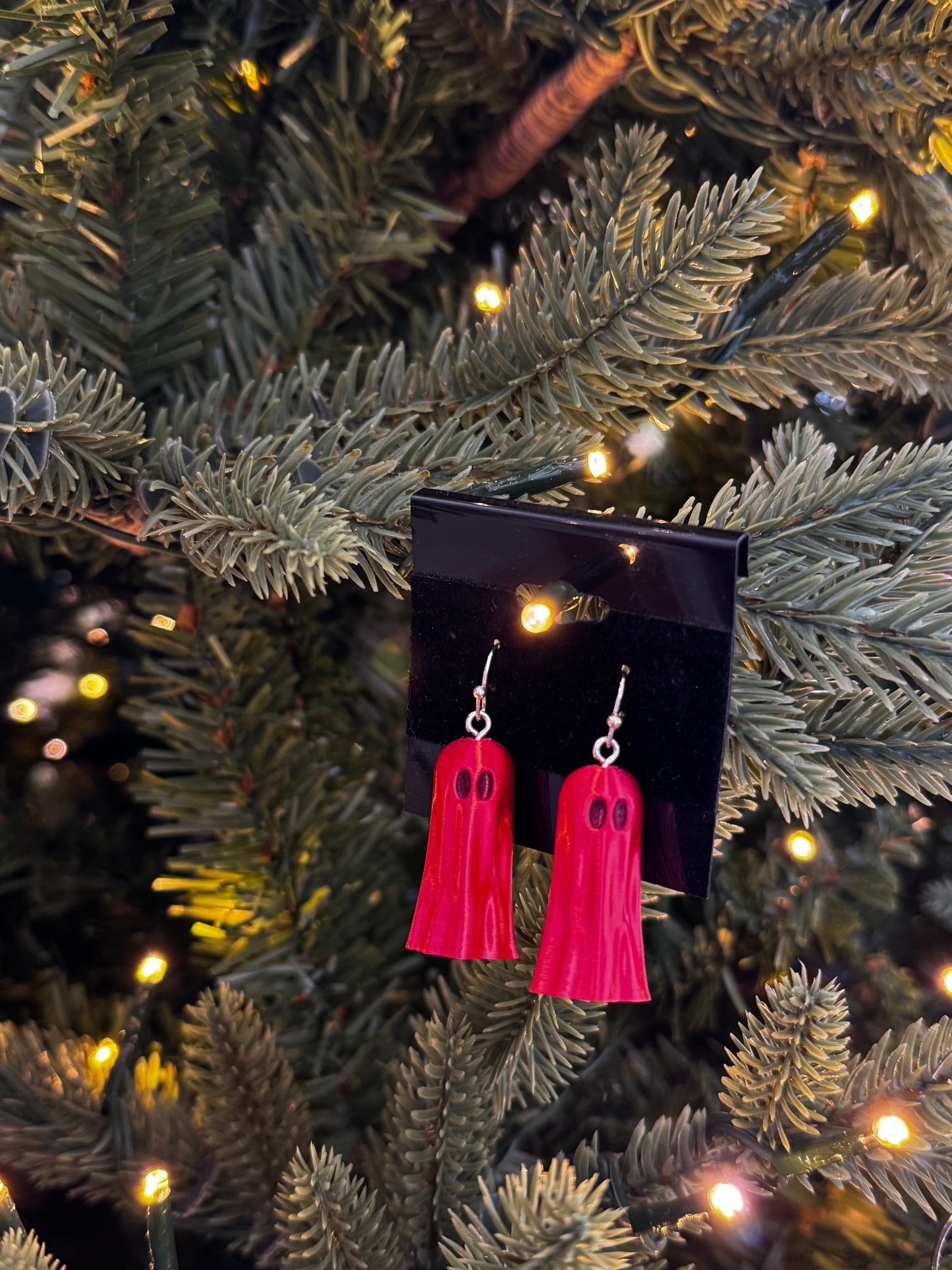 Haunted Holiday Ghost Earrings - Silky Red