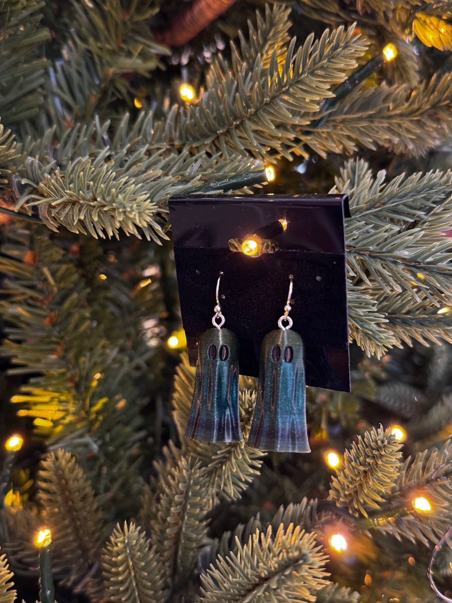 Haunted Holiday Ghost Earrings - Ombre Forest Green