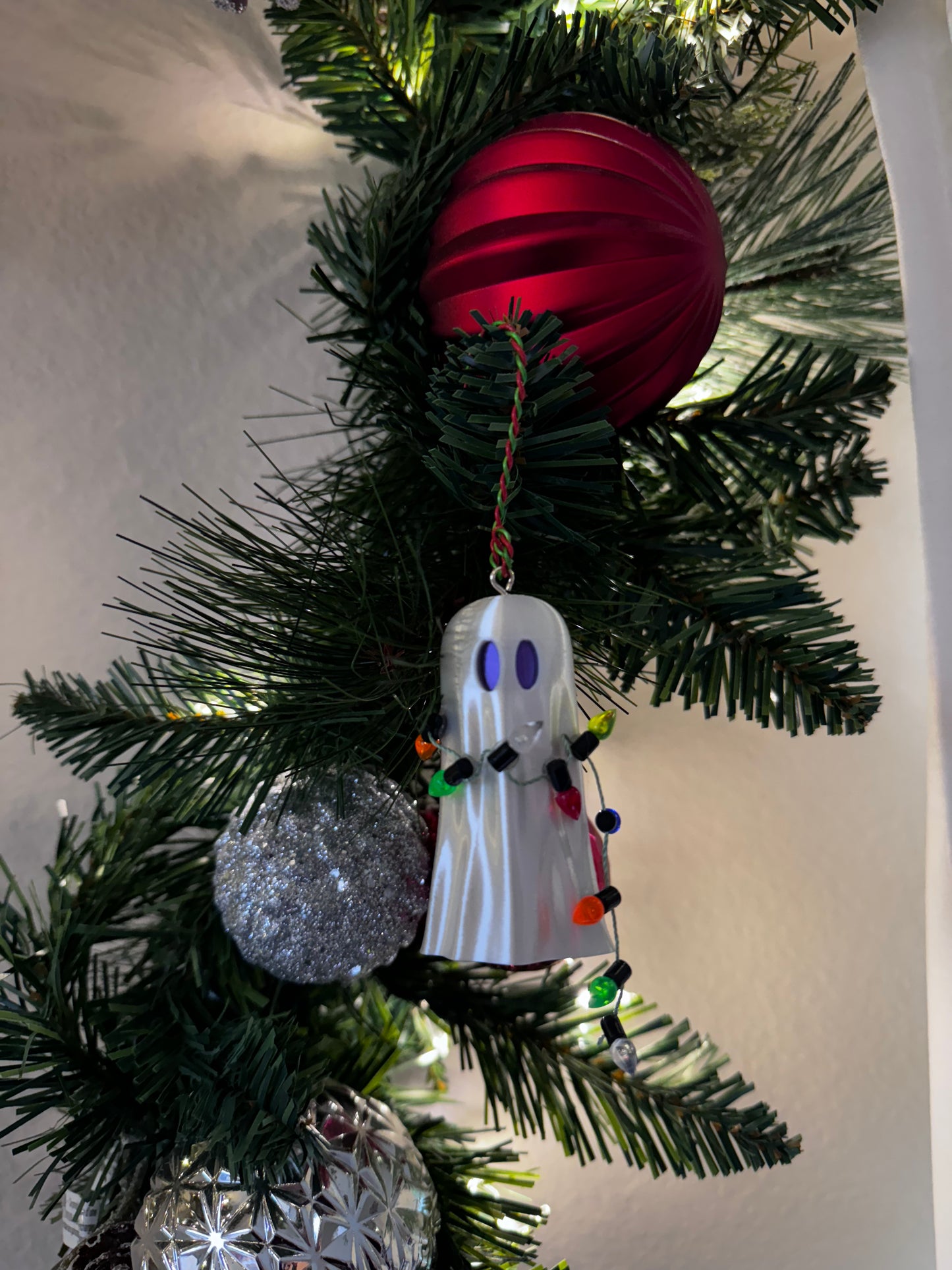 Spirit of Christmas Ornament with String Lights- Purple Eyes