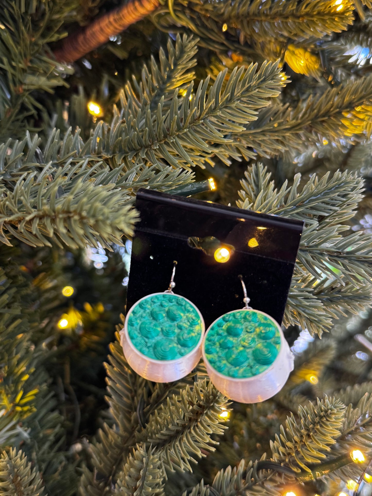 Cauldron Bubble Earrings - Green Bubbles/White Base