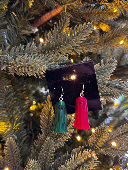 Haunted Holiday Ghost Earrings - Translucent Green/Red