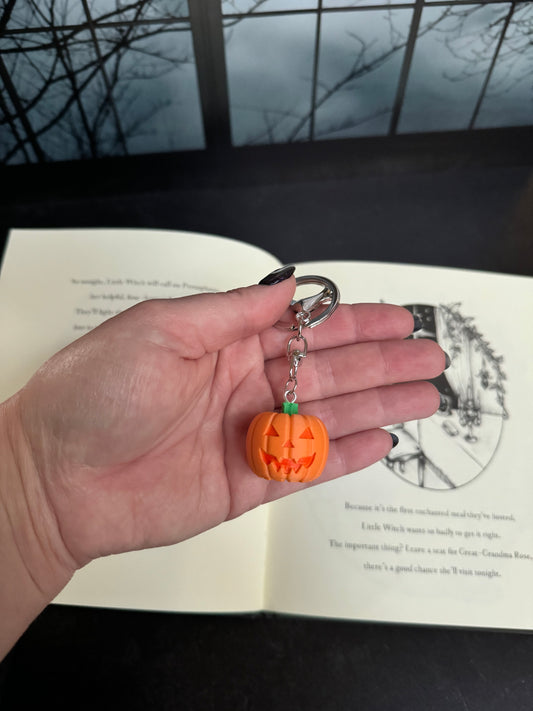 Pumpkin Charm/Keychain - Matte Orange & Silver