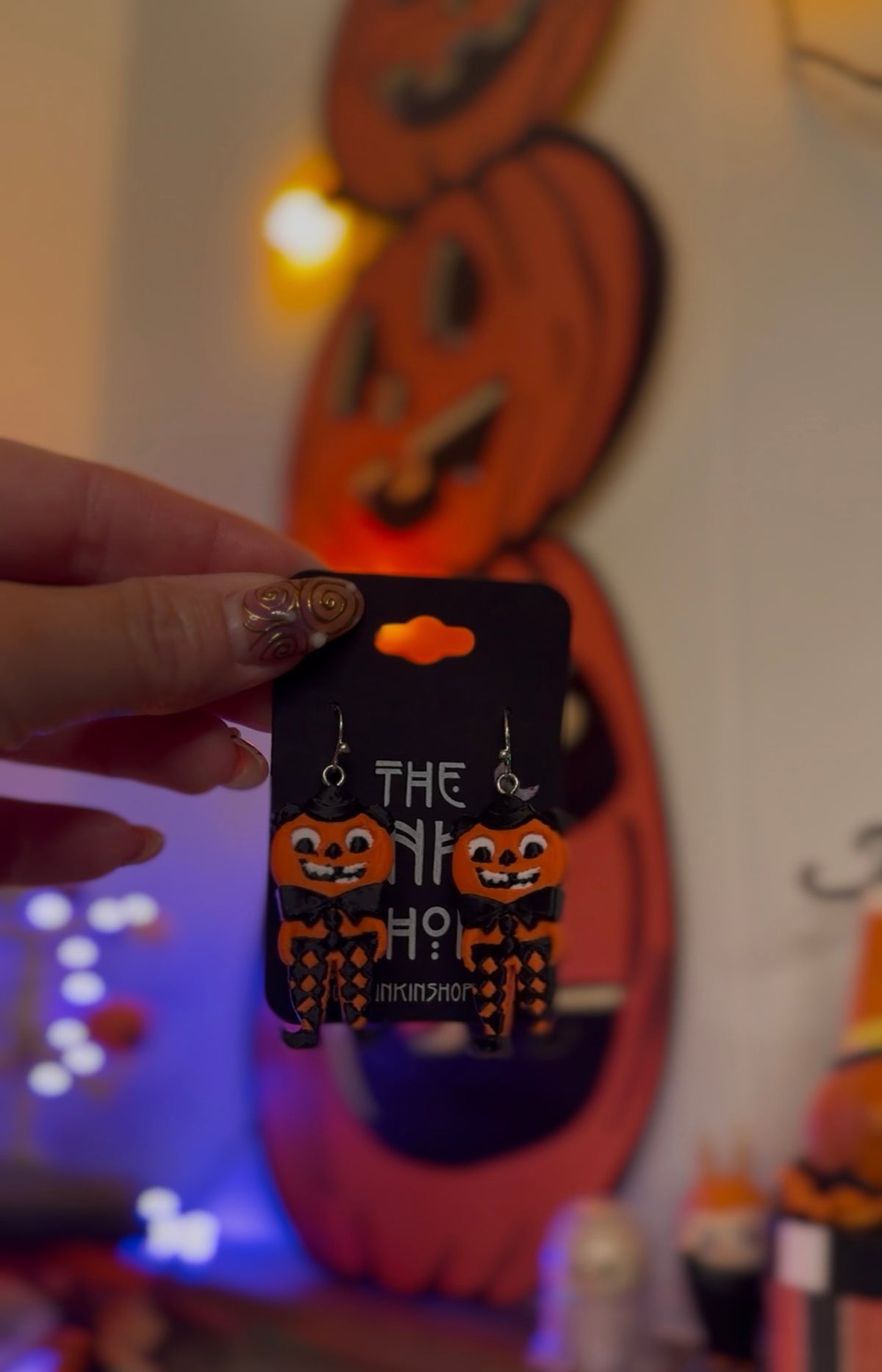 Vintage Inspired Pumpkin Jester Earrings | Retro Halloween Jack-O'-Lantern Dangle Earrings