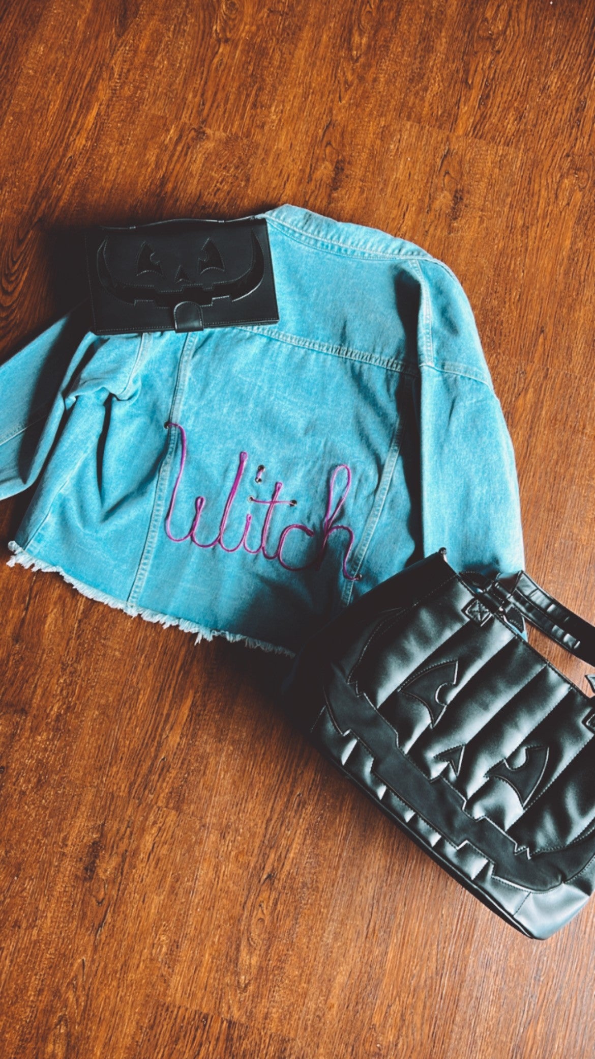 Ghoul Edition LED Jean Jackets - The Punkin Shop x Neon Tanlines - Blue Jean Wash