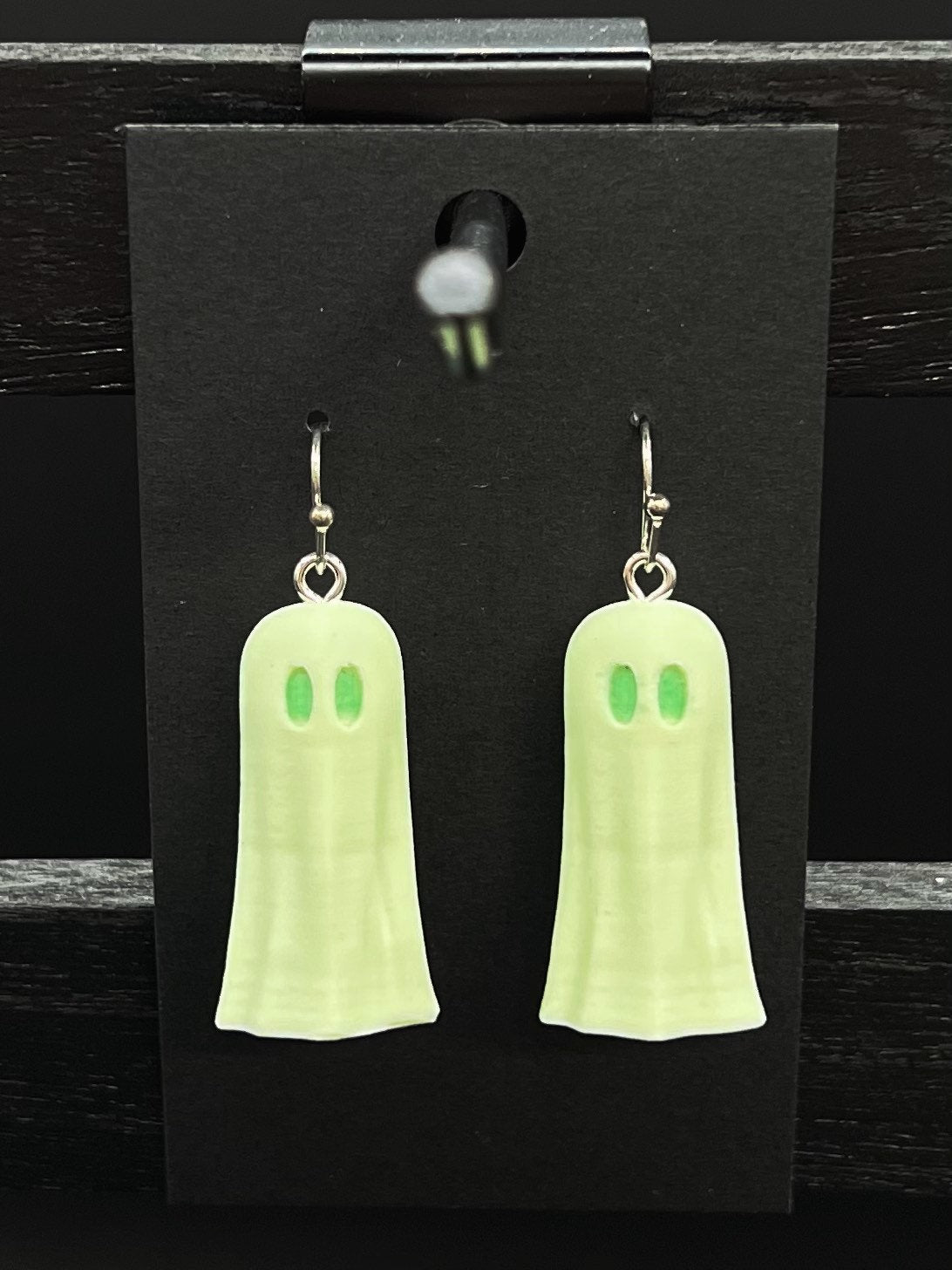 Ghost Halloween Earrings - Matte Pastel Green/Silver