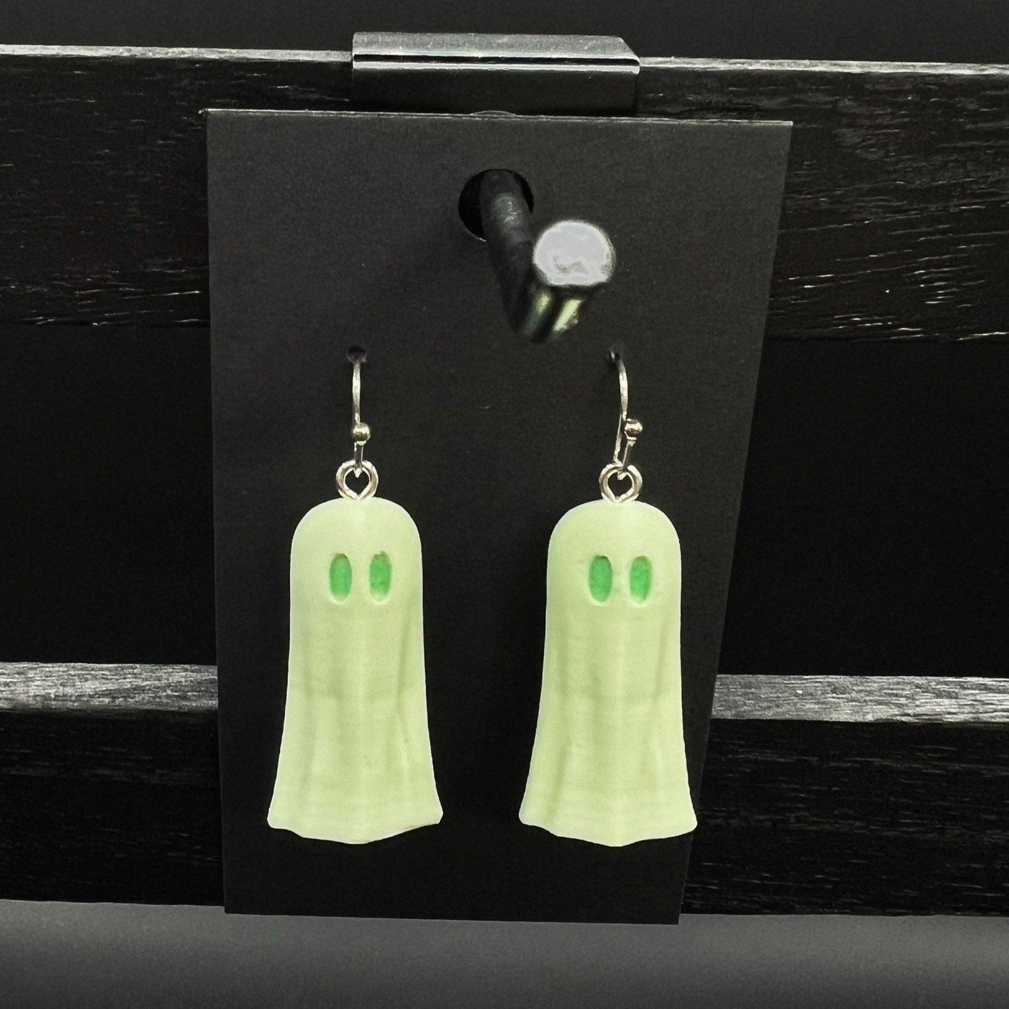 Ghost Halloween Earrings - Matte Pastel Green/Silver