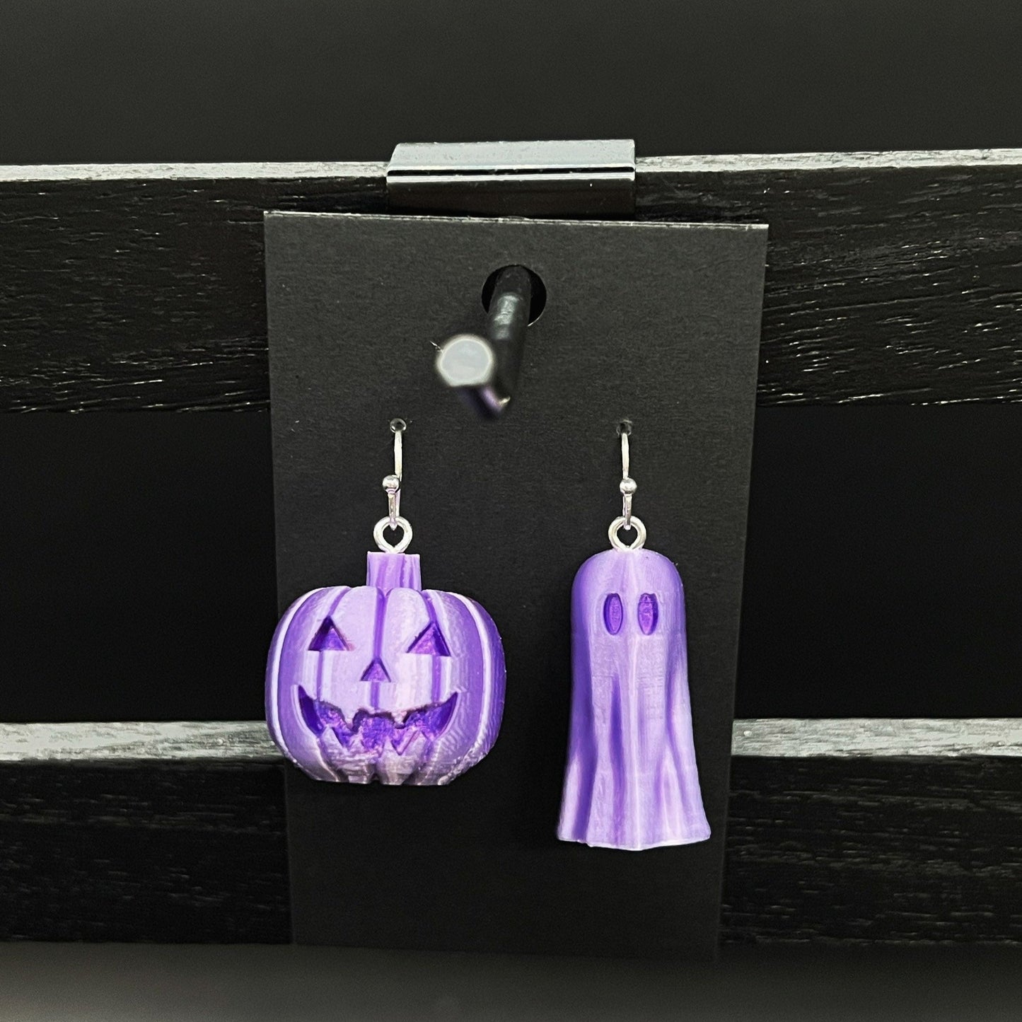 Pumpkin Ghost Halloween Earrings - Shiny Pastel Purple/Silver